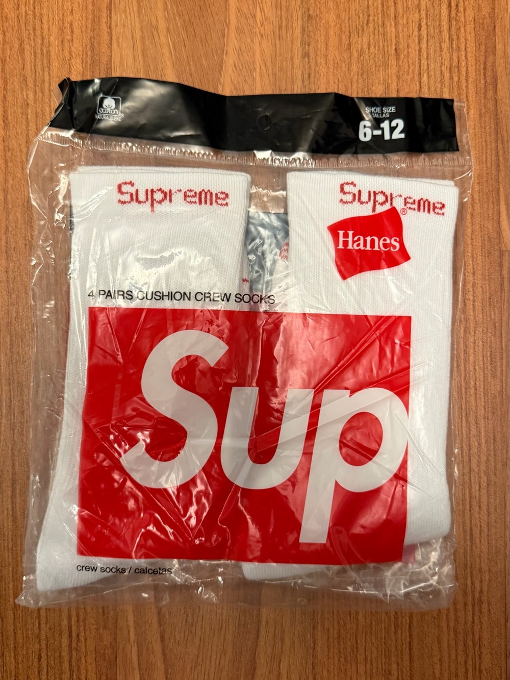 White Supreme x Hanes Cushioned Crew Socks